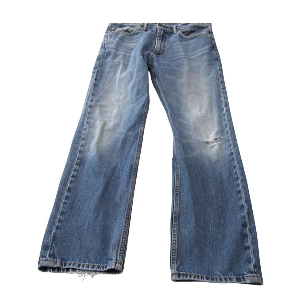 Levis 505 Jeans Mens 32x30 Blue Distressed Denim Straight Leg Medium Wash